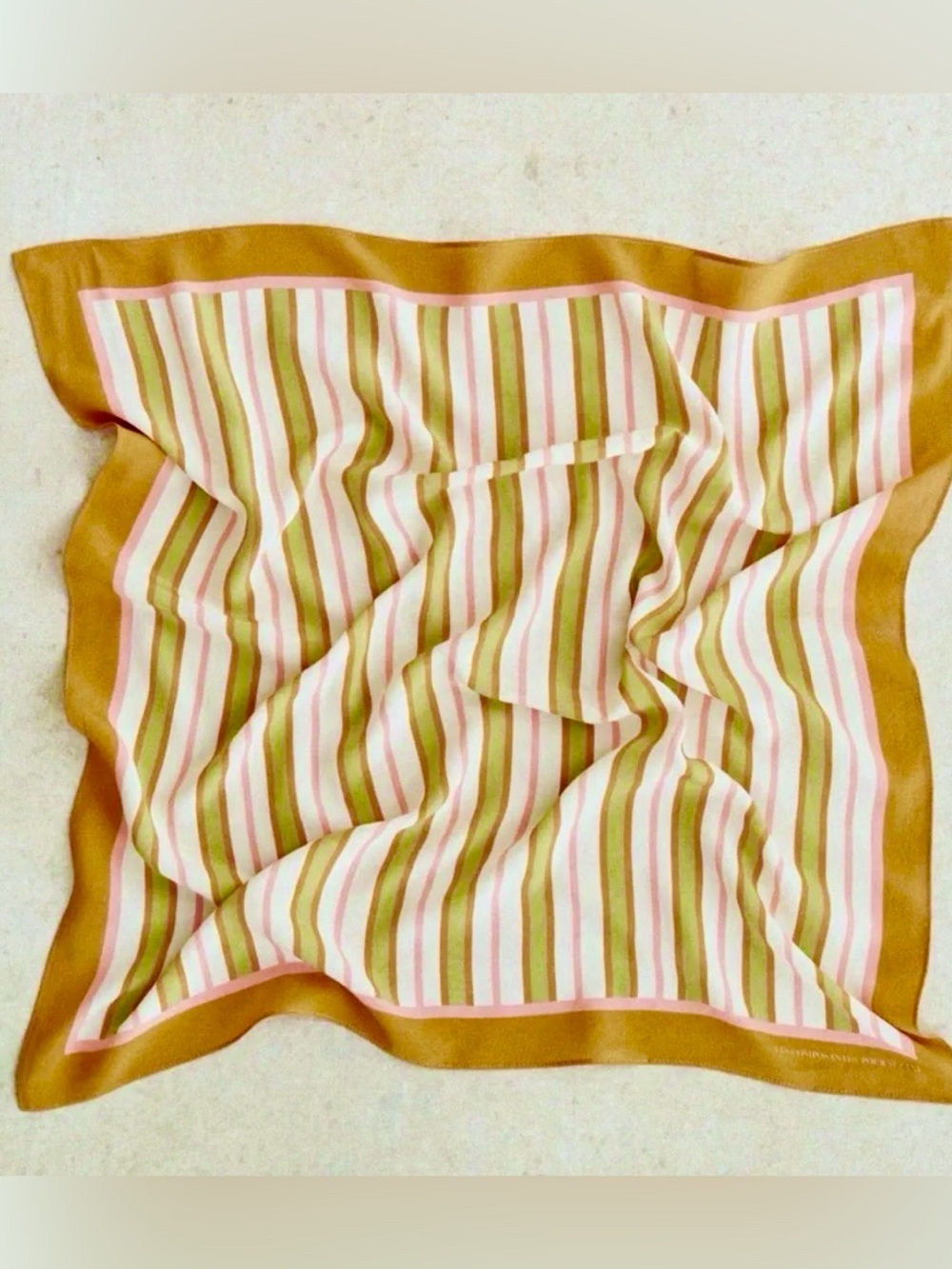 Sezane Striped Cotton Scarf in Ochre Brown, Olive, Pink & Cream stripes (BNWT)
